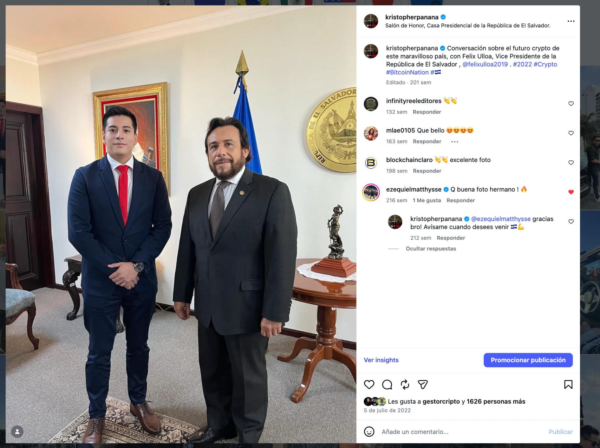 Conversation about the crypto future with Félix Ulloa, Vice President of El Salvador, at the Presidential House.