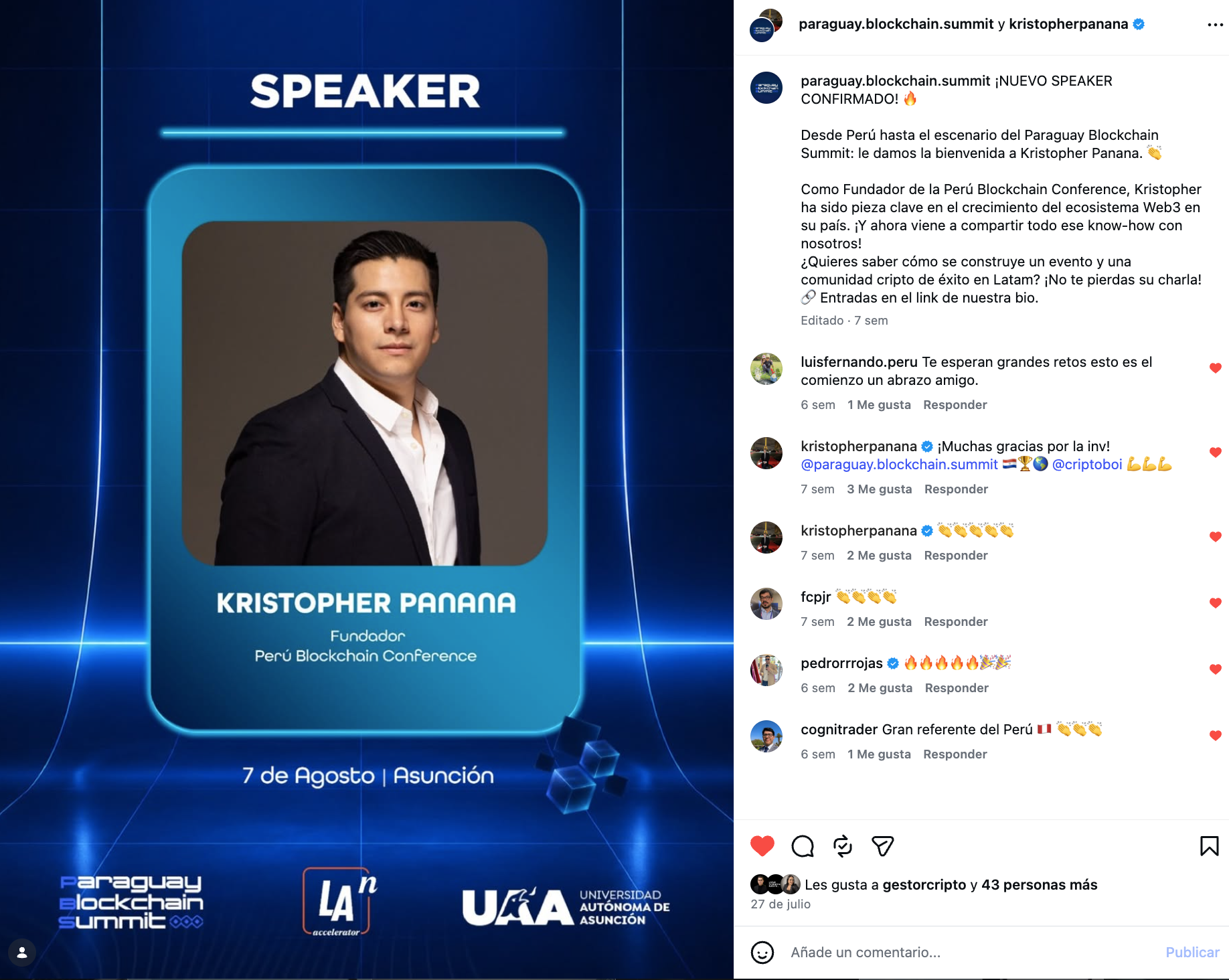 Participation as founder of Peru Blockchain Conference at the Asunción gathering.